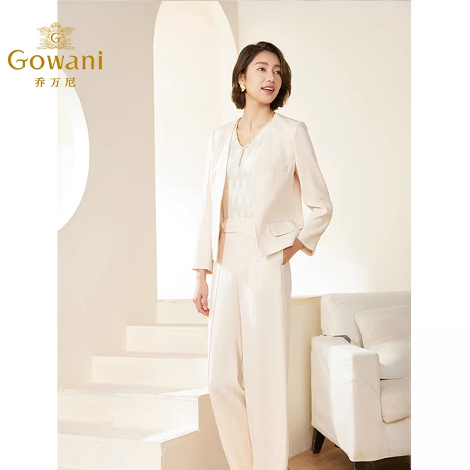 Gowani/乔万尼直筒裤女春秋气质2025年高级感白色长裤EM3F470003