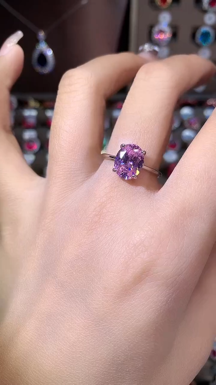 戒指蓝宝石银S925镶嵌8银色