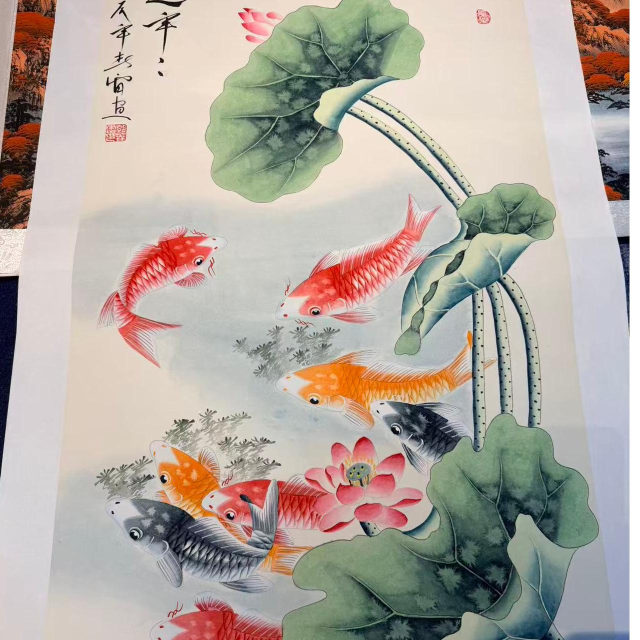 春雷手绘国画《九鱼图》，四尺宣纸