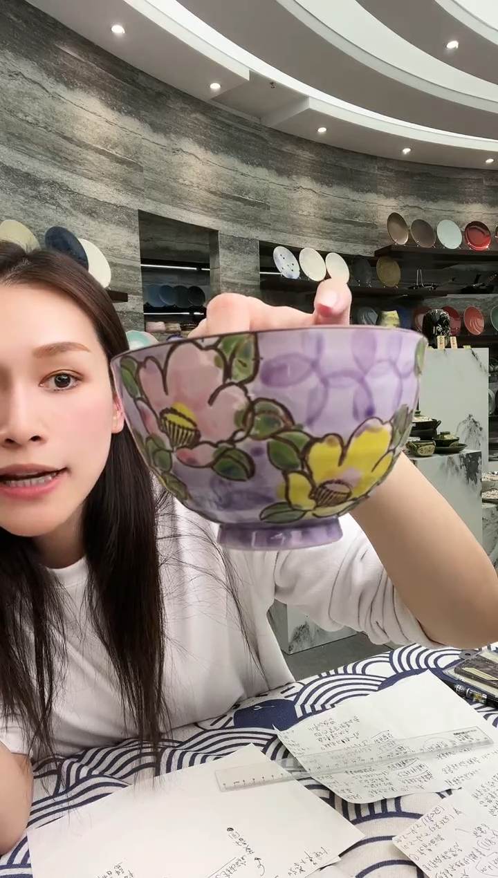 【闪购商品】瓷有田烧手绘山茶花饭碗12cm-紫色单支