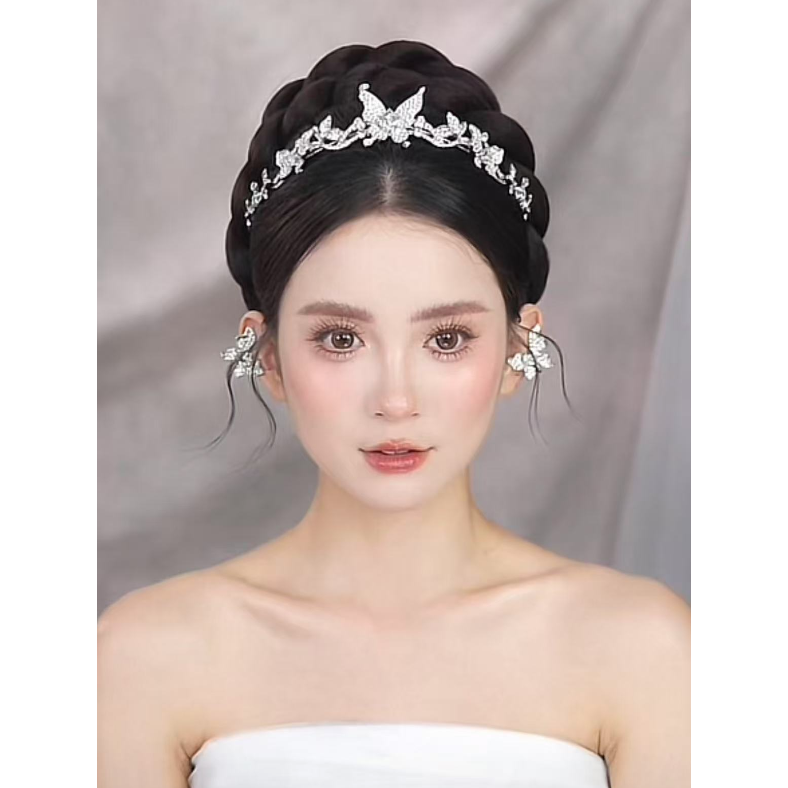 合金婚庆饰品 2025新款蝴蝶精致新娘皇冠套装含耳饰AA32