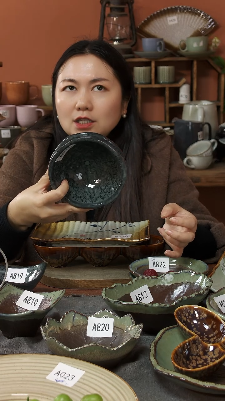 陶瓷A816陶瓷柴烧窑变黑绿米饭碗2个微瑕13.5*6