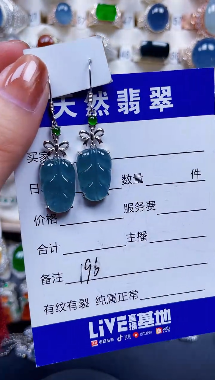 银S925镶嵌翡翠耳饰196