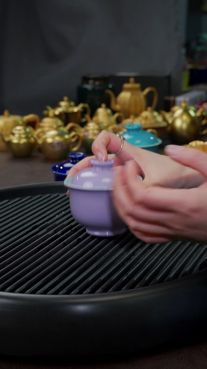 【闪购商品】杯【宜景窑烟幕紫系列】盖碗+提溜