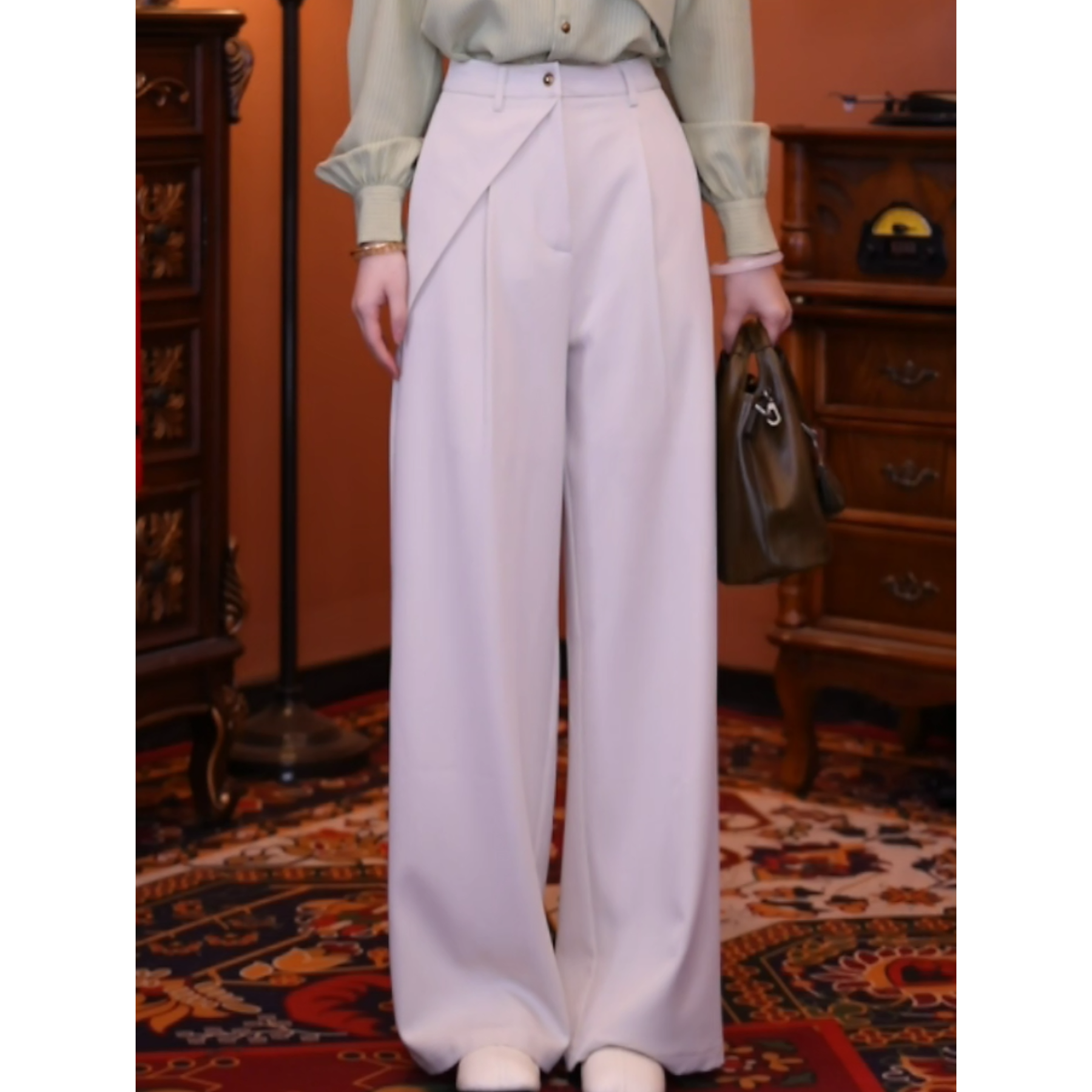 鑫鑫【云雾蔚语】港风气质复古百搭显瘦高腰女装新款长裤01507