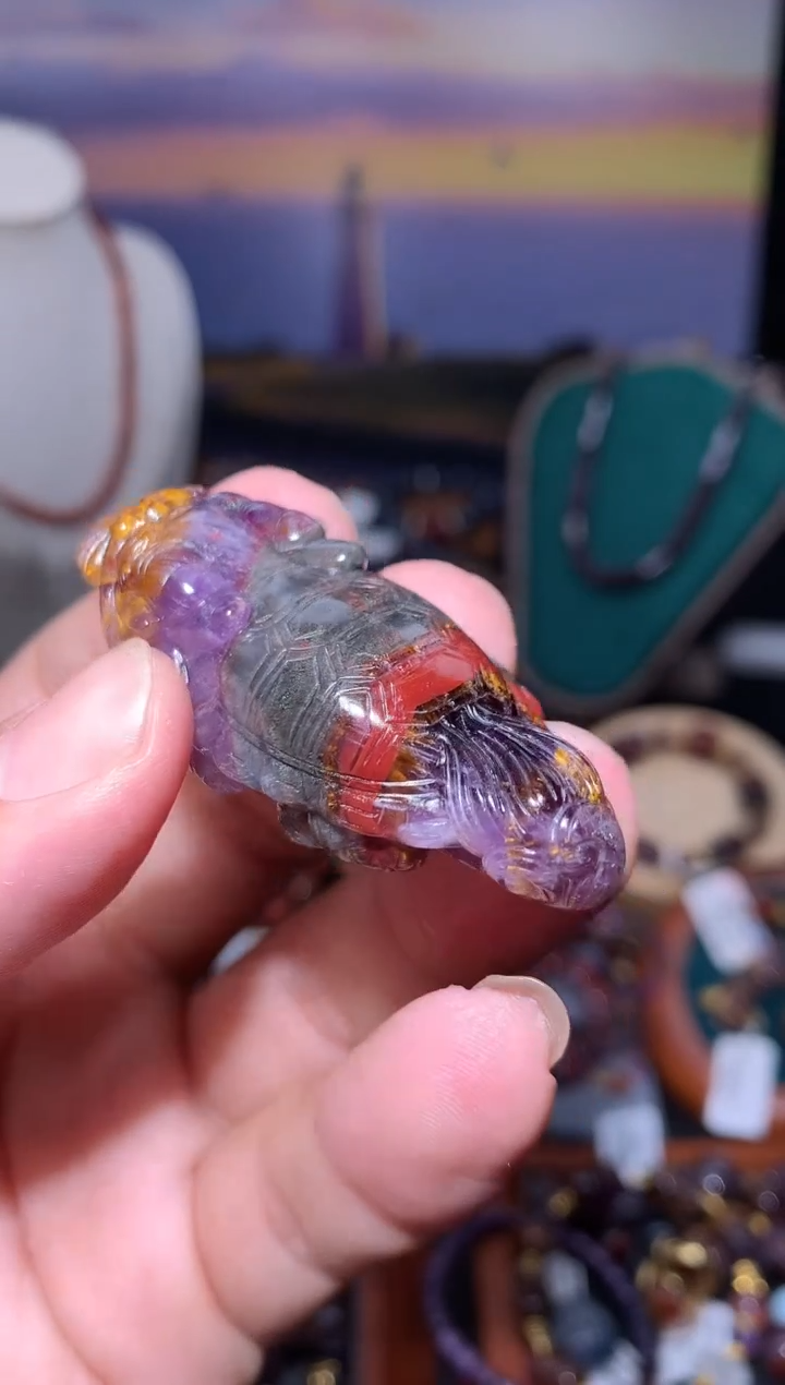 未镶嵌珠宝半成品水晶美**生极光四色龙龟吊坠