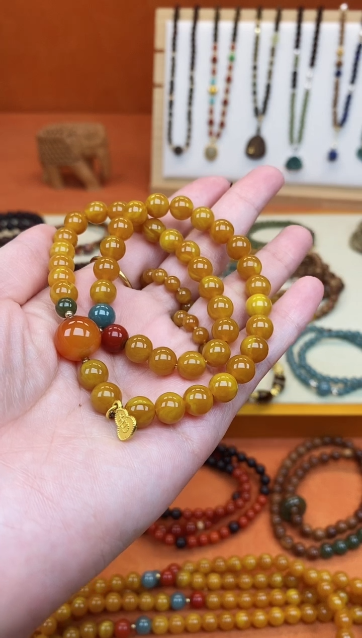 手链蜜蜡未镶嵌双圈蜜蜡和田南红蓝水手串