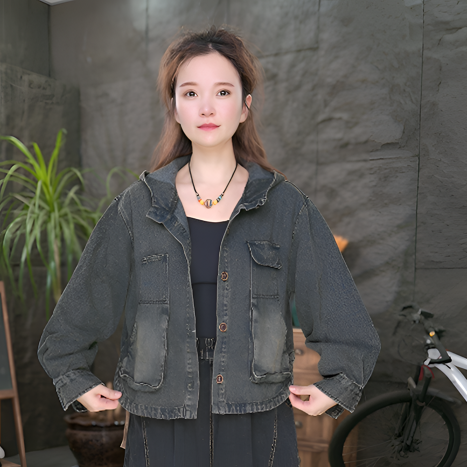 【连帽牛仔外套】秋装长袖连帽百搭宽松休闲牛仔衣复古女装QQ