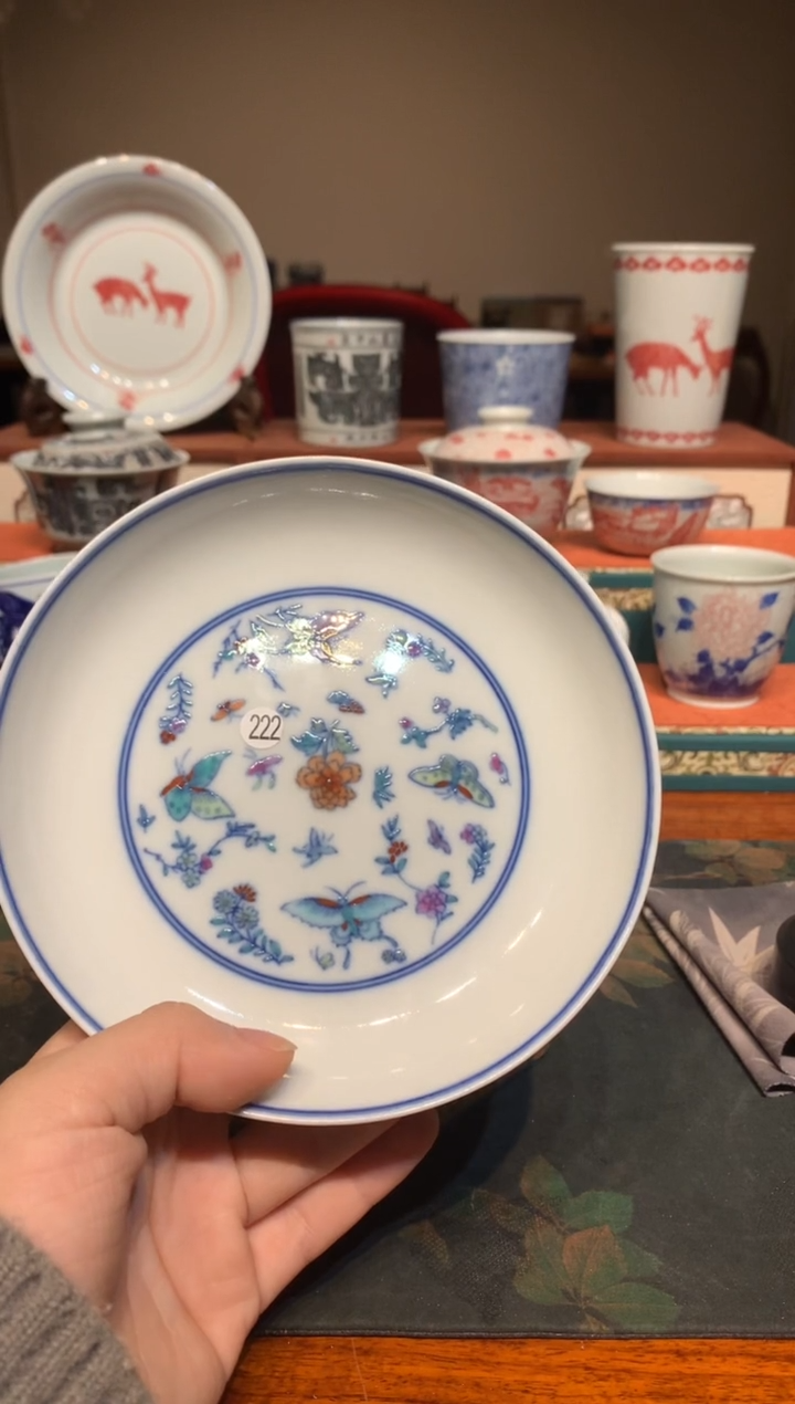 谦*222斗彩蝶恋花壶承cl107