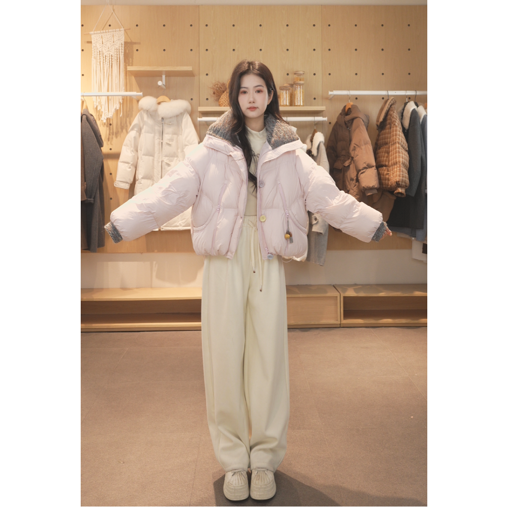 紫涵短款泡芙羽绒服女2025年冬简约撞色立领保暖外套Z5Z10AW353