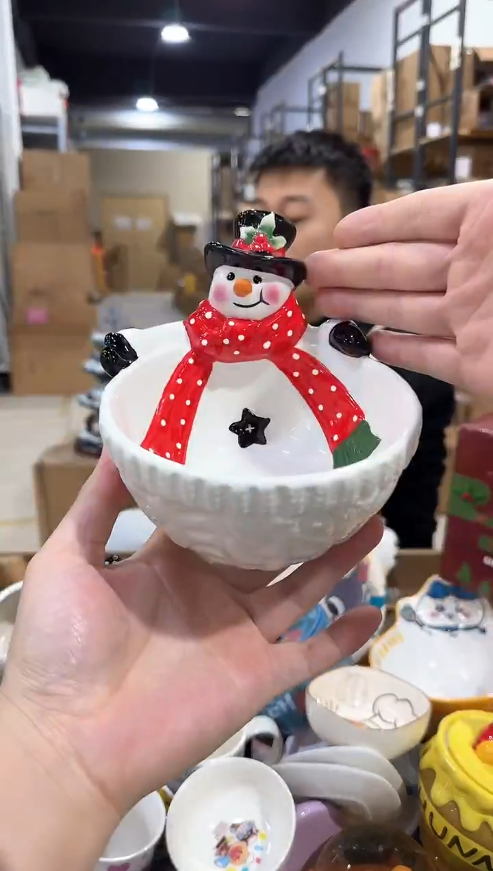 瓷片原盒雪人碗  