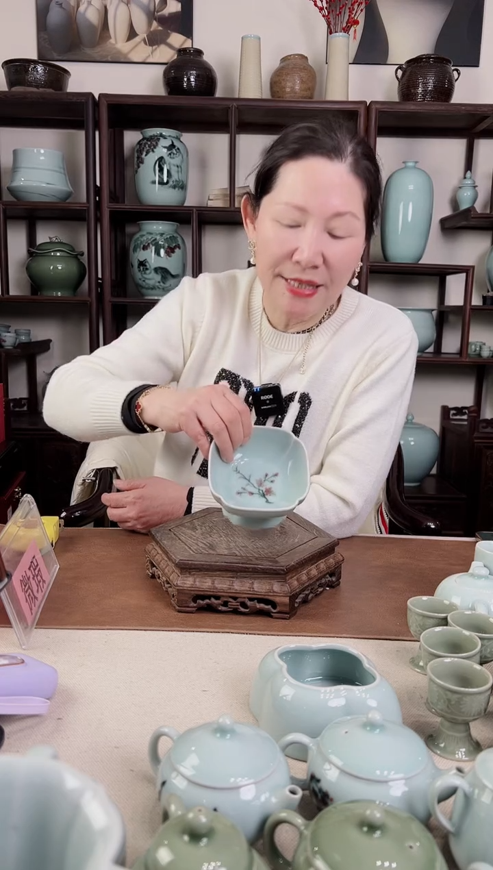 【闪购商品】杯釉中彩 高脚果盘（桃花）