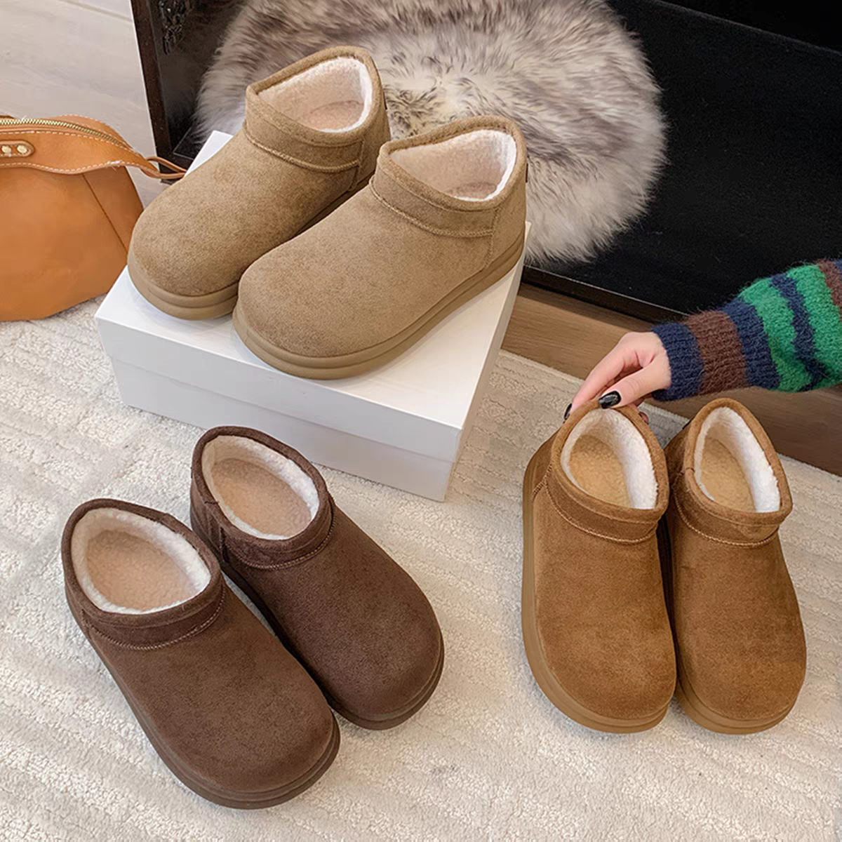 厚底雪地靴女款冬季2025新款百搭加绒加厚一脚蹬保暖大棉鞋9920