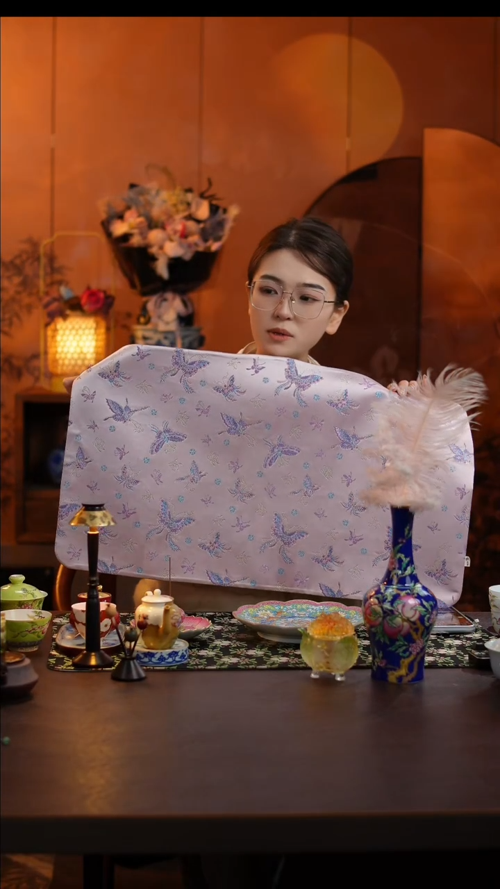 【闪购商品】景德镇大乔推荐粉丝刺绣蝴蝶茶席66*38