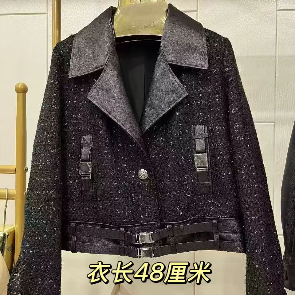 【青花】休闲百搭工装风小香风配皮外套