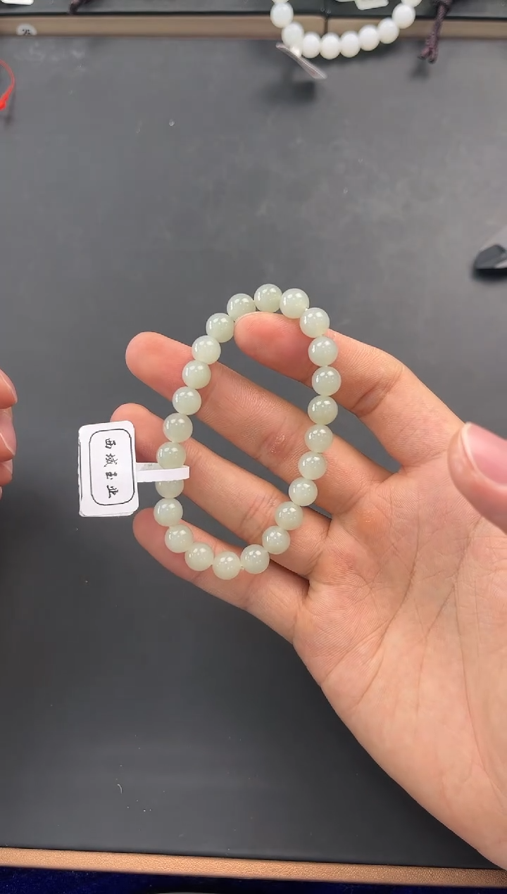 未镶嵌手串和田玉且末青白手串卡8微色差