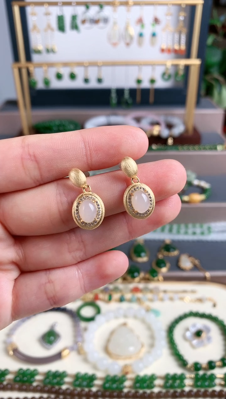 银S925镶嵌和田玉耳饰1