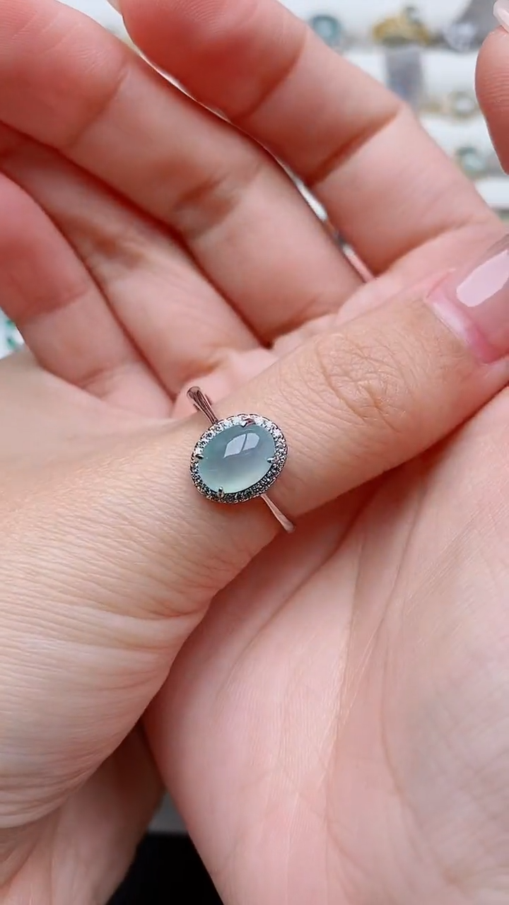 银S925镶嵌戒指翡翠正品 纯天然翡翠