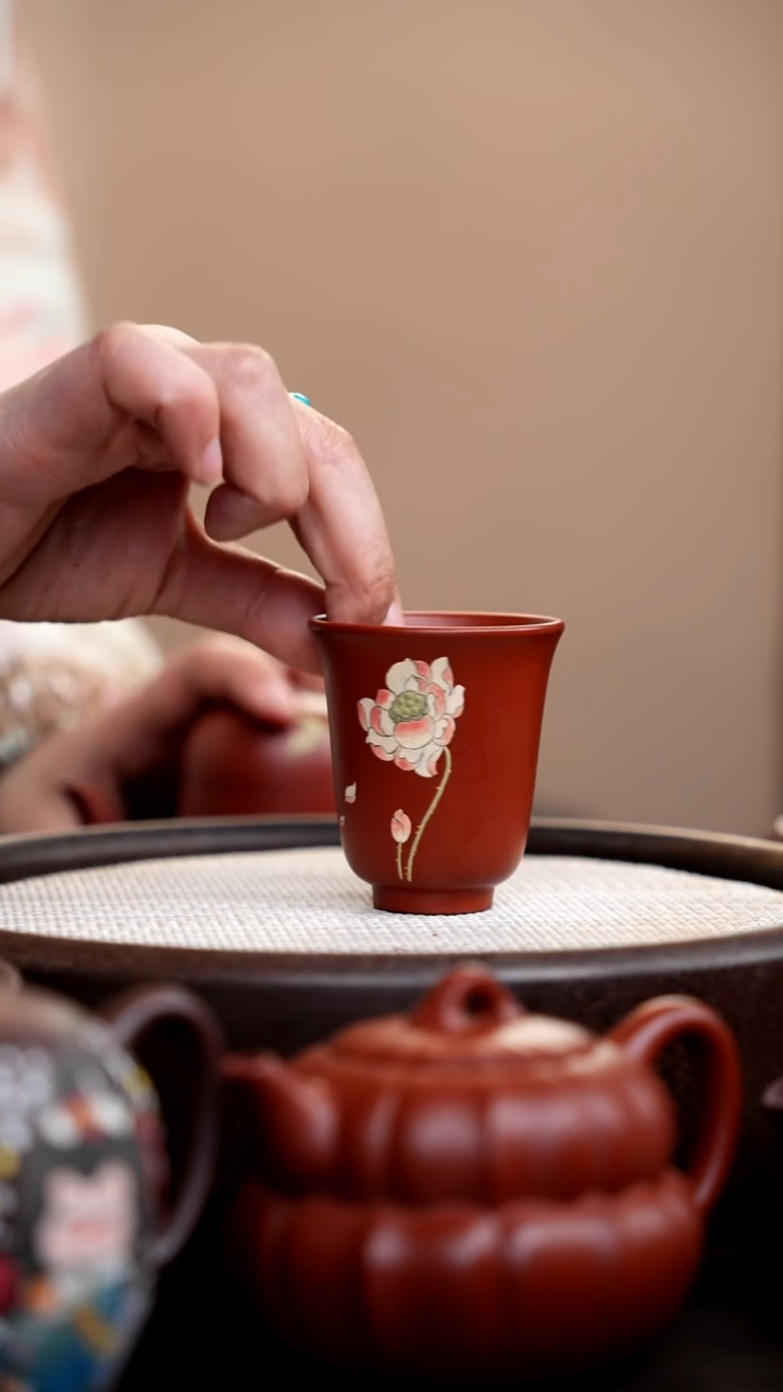 茶壶紫砂朱泥铃铛杯彩荷