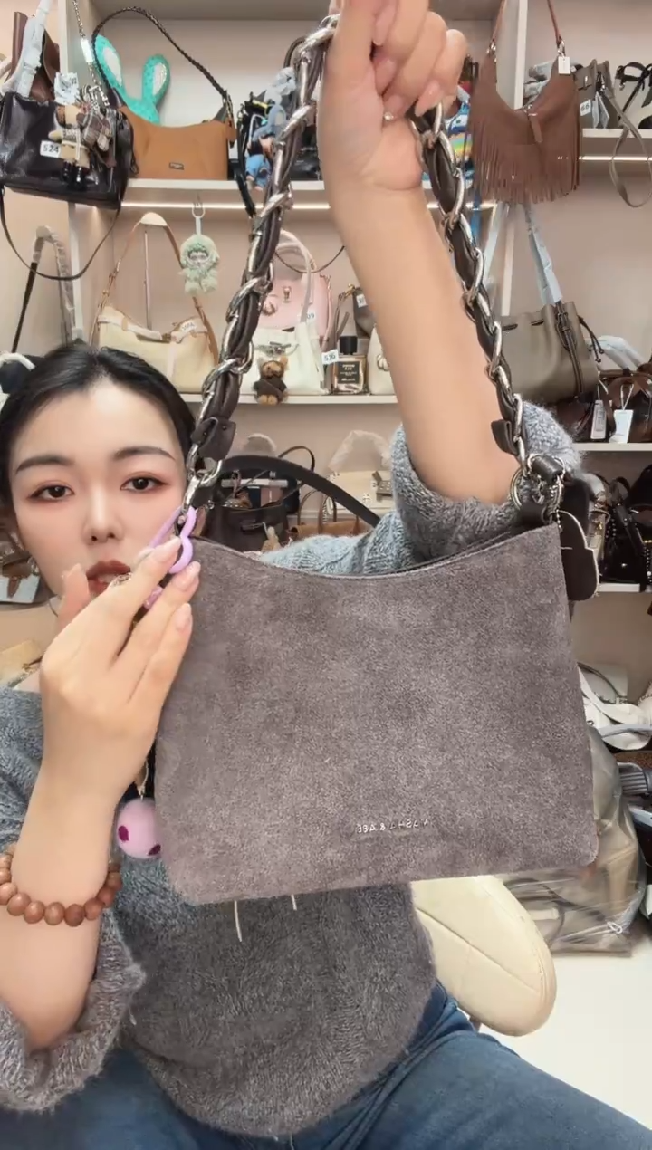 真皮msabe磨砂灰单肩