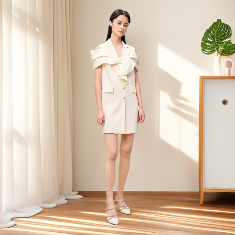 奥莉嘉朵夏季时尚蝴蝶结肌理感连衣裙5260