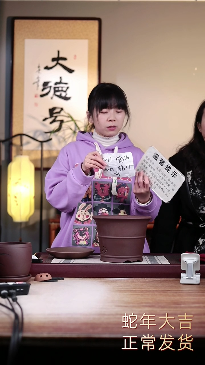 【闪购商品】紫砂花盆瑕疵紫泥双线圆斗笠一只带瑕疵托盘