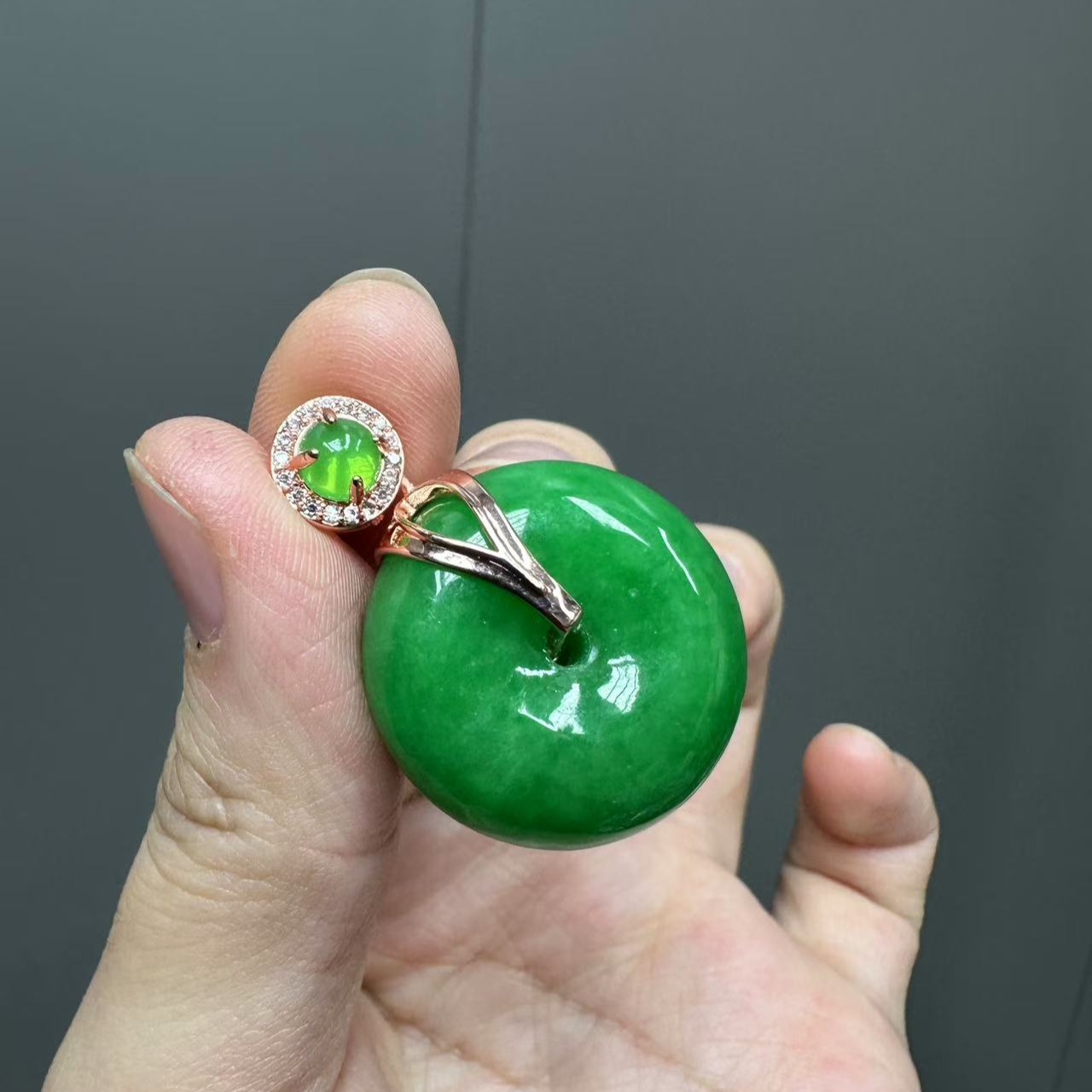 翡翠14k猫眼扣头玫瑰金平安扣