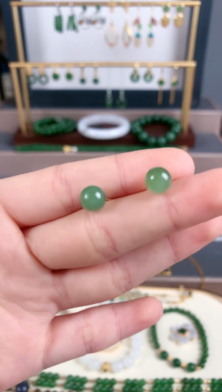 银S925镶嵌和田玉耳饰1