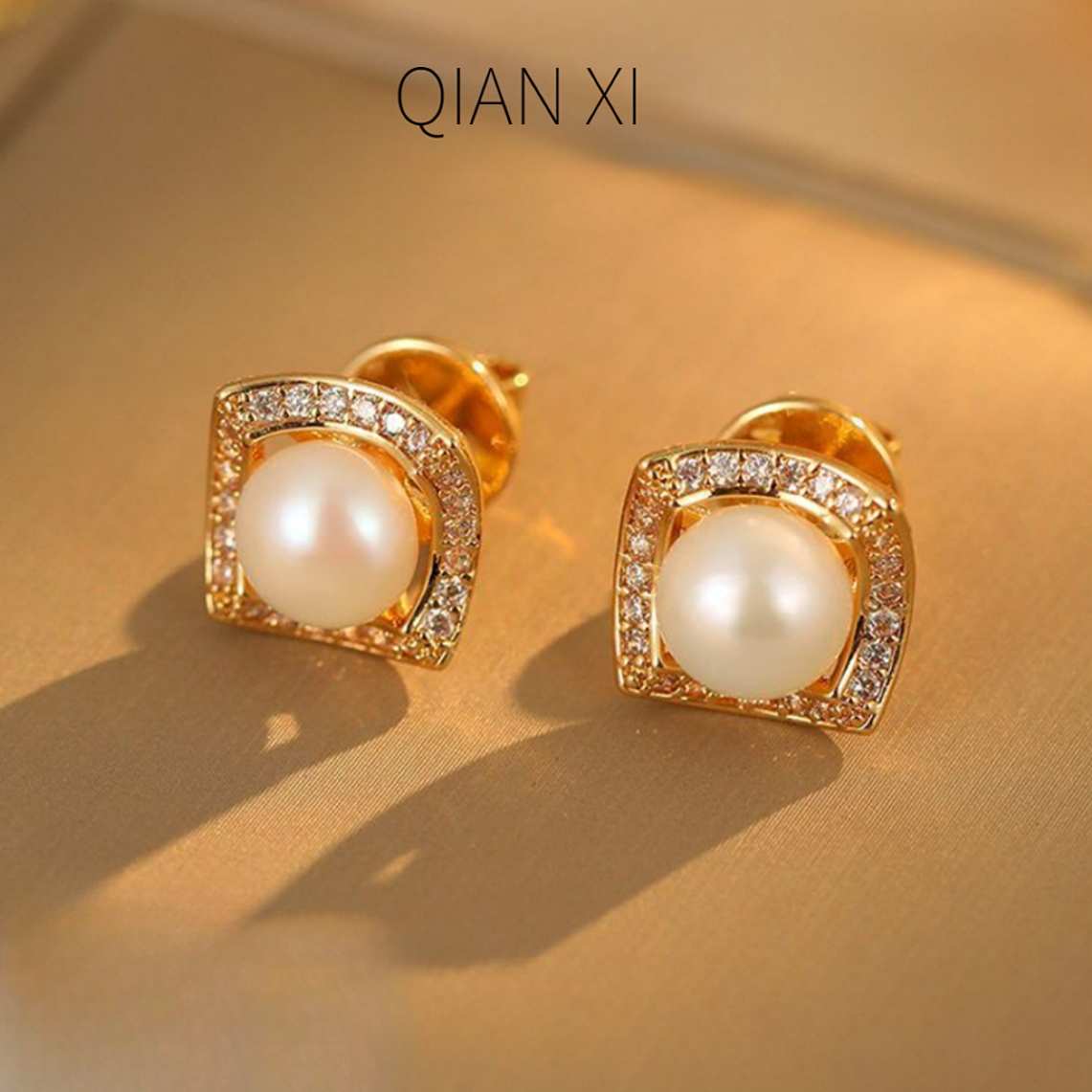 铜合金仿珍珠耳饰 QIAN XI S925银针 轻奢法式耳环简约耳钉