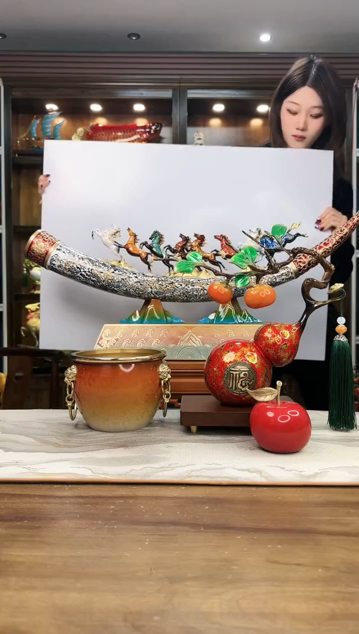 【闪购商品】大漆八骏马仿真象牙+大漆柿柿如意黄铜葫芦