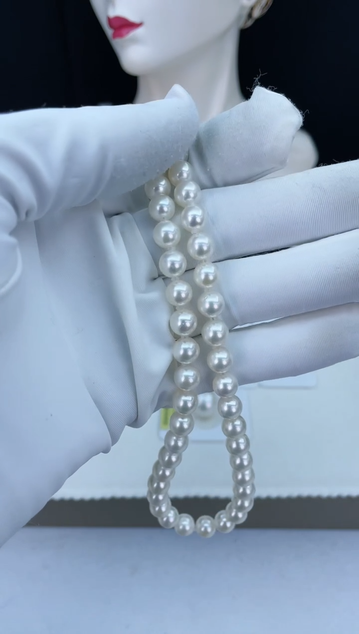 【闪购商品】海水珍珠项链银S925镶嵌akoya项链7.0-7.5