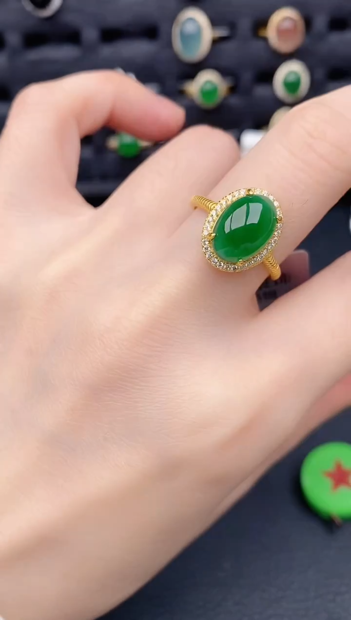 银S925镶嵌戒指翡翠天然a货翡翠157