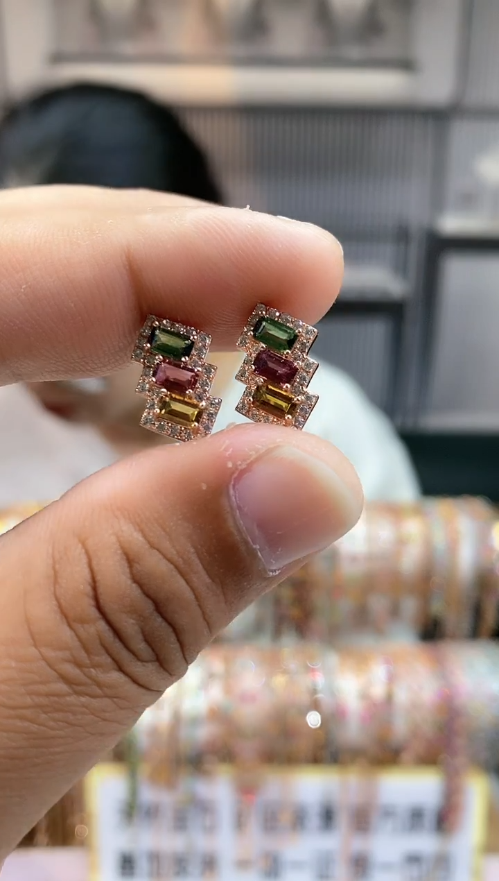 银S925镶嵌耳钉碧玺35435435354