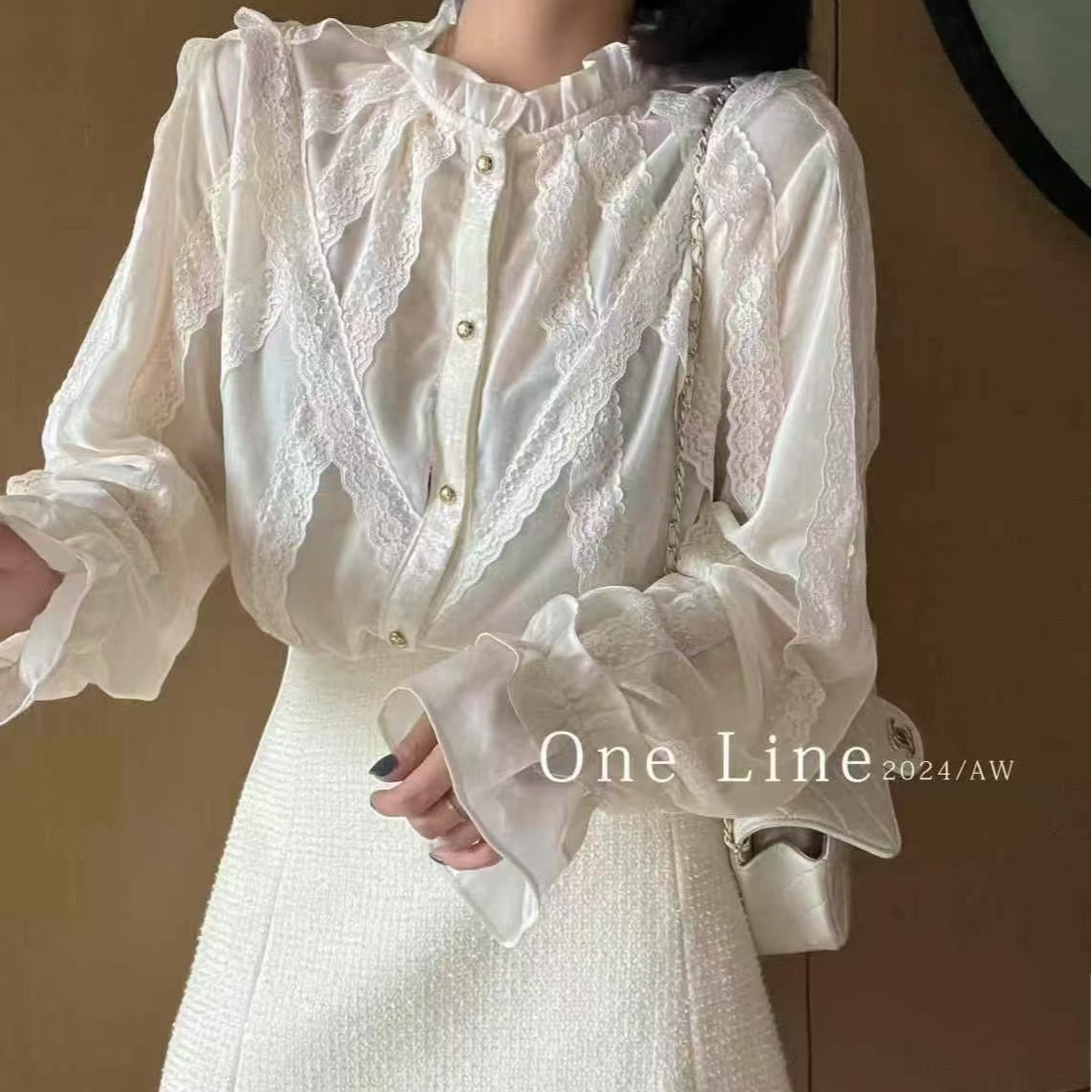 闺蜜精品110707【漫雪愿】宫廷风蕾丝边丝绒衬衫