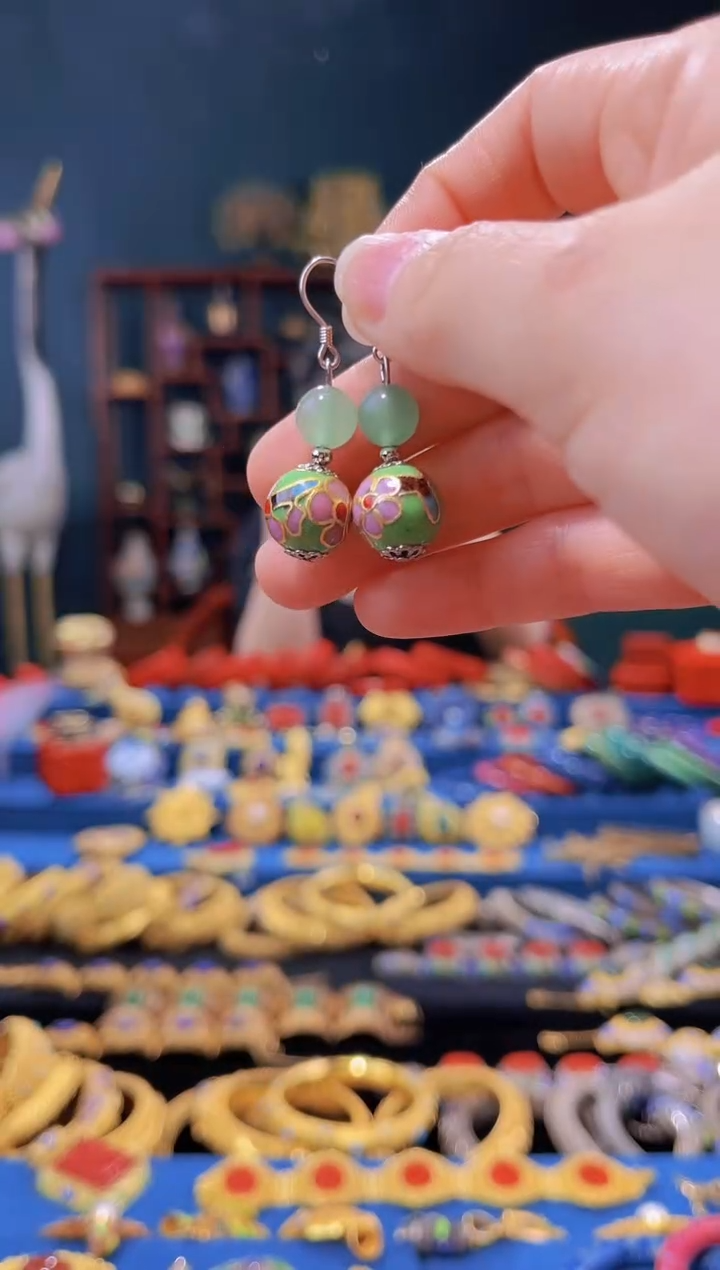 【闪购商品】景泰蓝耳环浅绿色