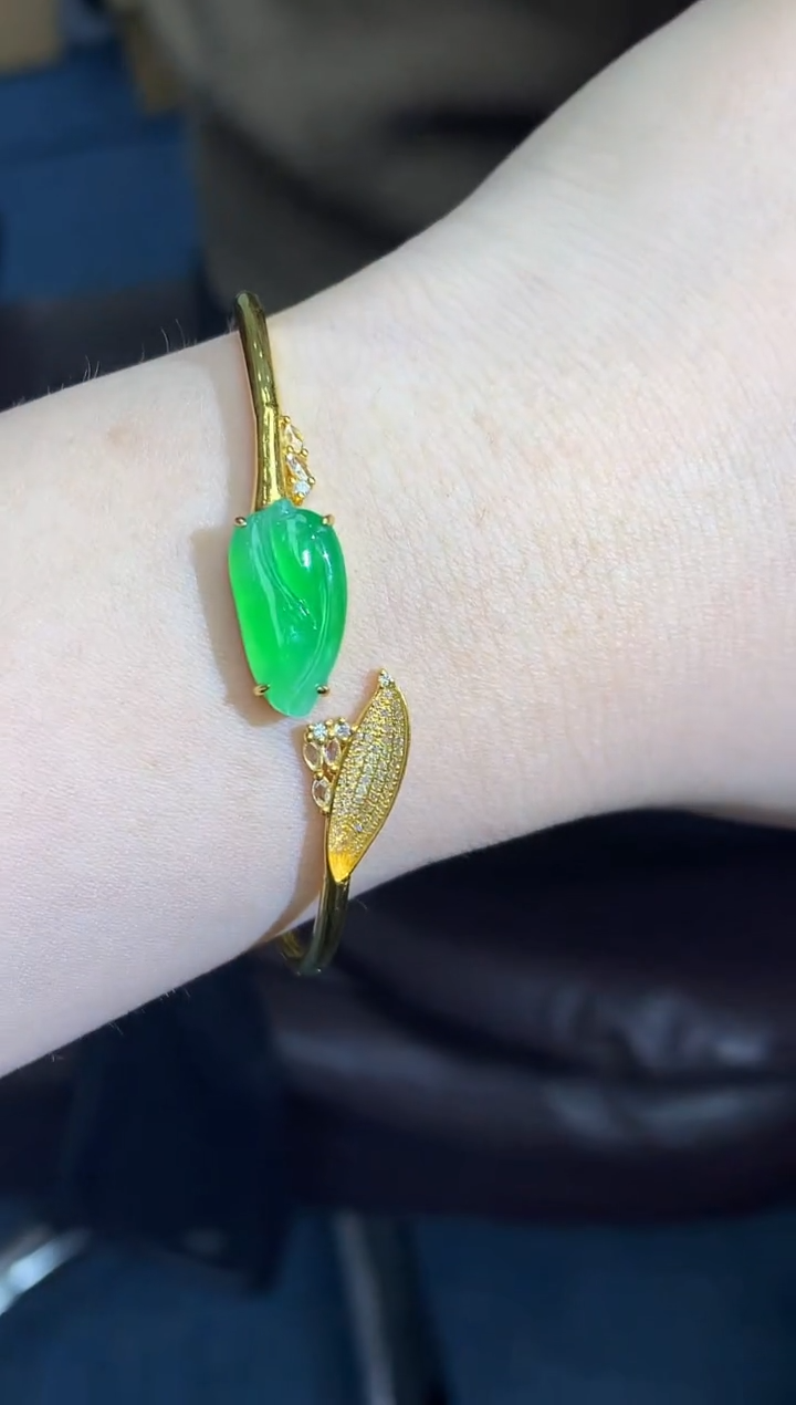 【闪购商品】翡翠手镯18K金镶嵌714-中国好珍宝