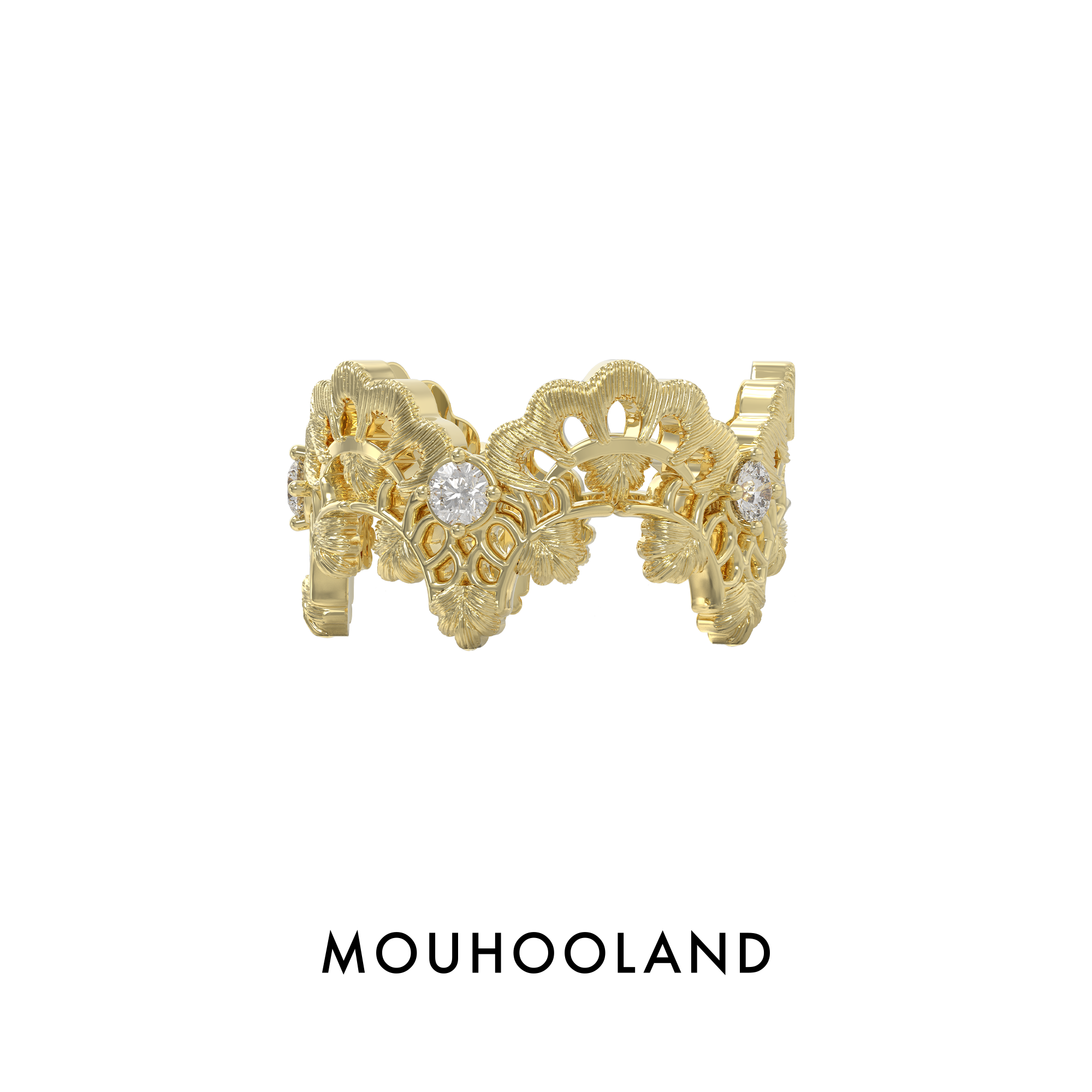 Mouhooland/暮后之地 925银锆石戒指 蕾丝藤蔓戒指手工雕刻拉丝