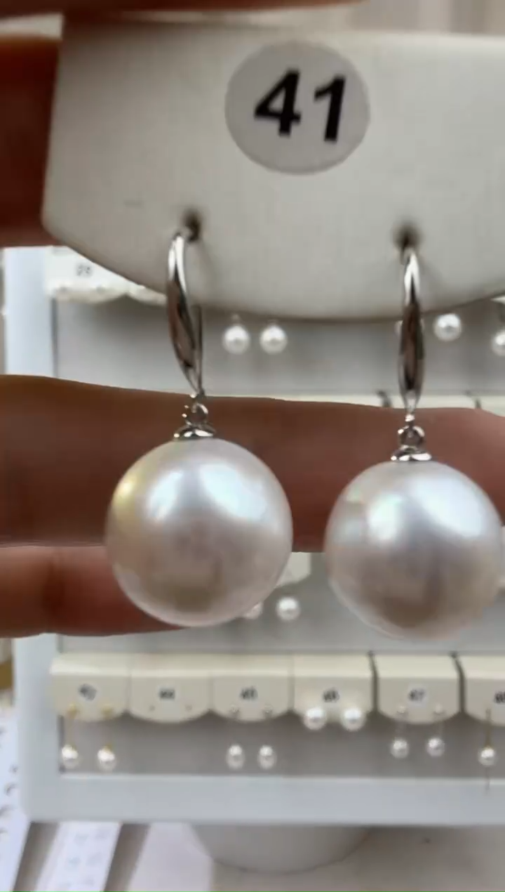 银S925镶嵌耳饰淡水珍珠12-13mm耳钩