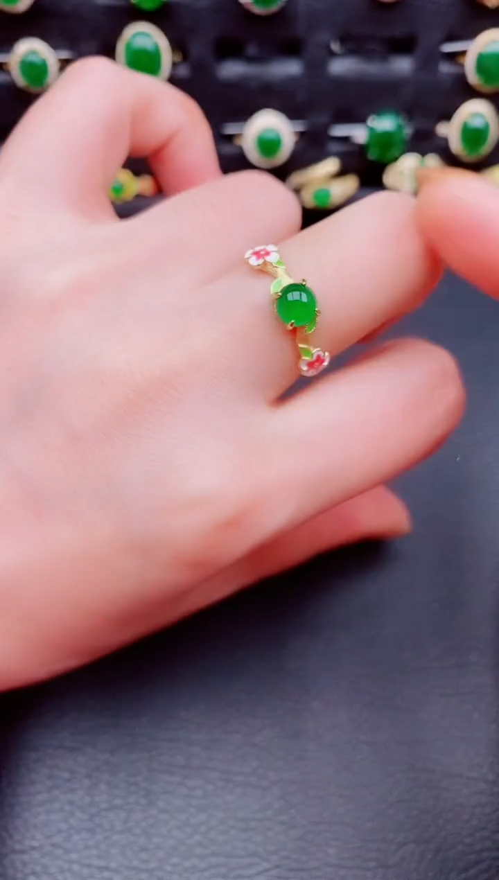 【闪购商品】翡翠戒指银S925镶嵌天然a货翡翠127