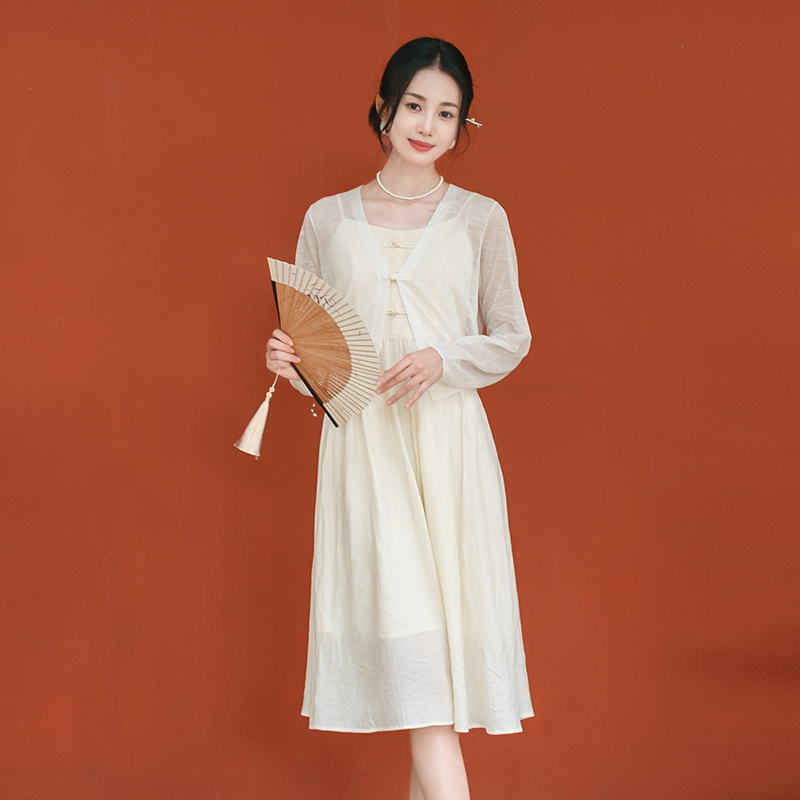 【茵曼女装】茵曼新中式吊带裙复古法式收腰连衣裙子F18438260