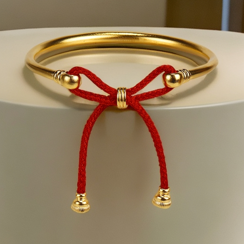 足银手镯 HOTITIN铃铛手镯红绳蝴蝶结可调节新中式复古轻奢首饰