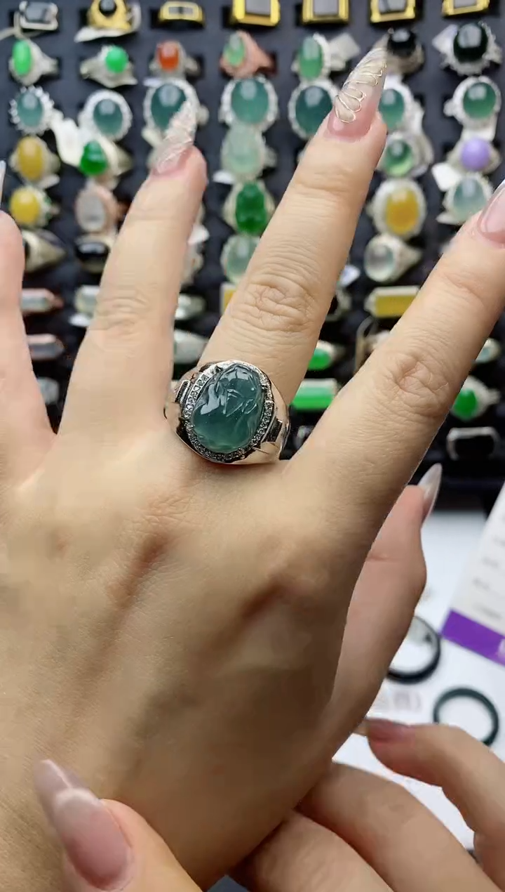 【闪购商品】翡翠戒指银S925镶嵌天然翡翠男戒