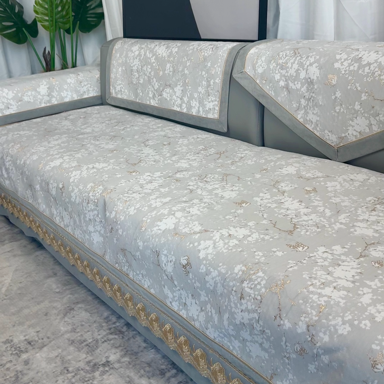 【135组合】蝶恋花梅 雪尼尔高档沙发垫靠背巾