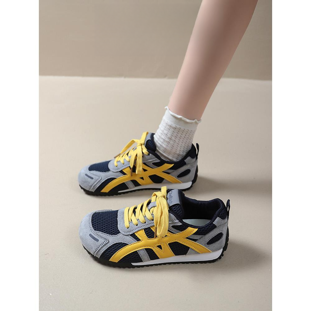 网红德训鞋女2025新款秋季百搭厚底网面透气运动小白鞋休闲阿甘鞋