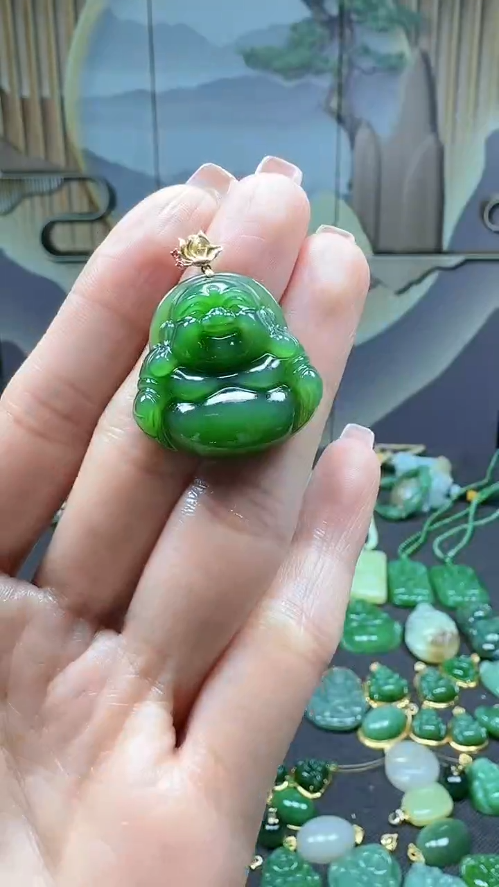 【闪购商品】和田玉挂件18K金镶嵌1