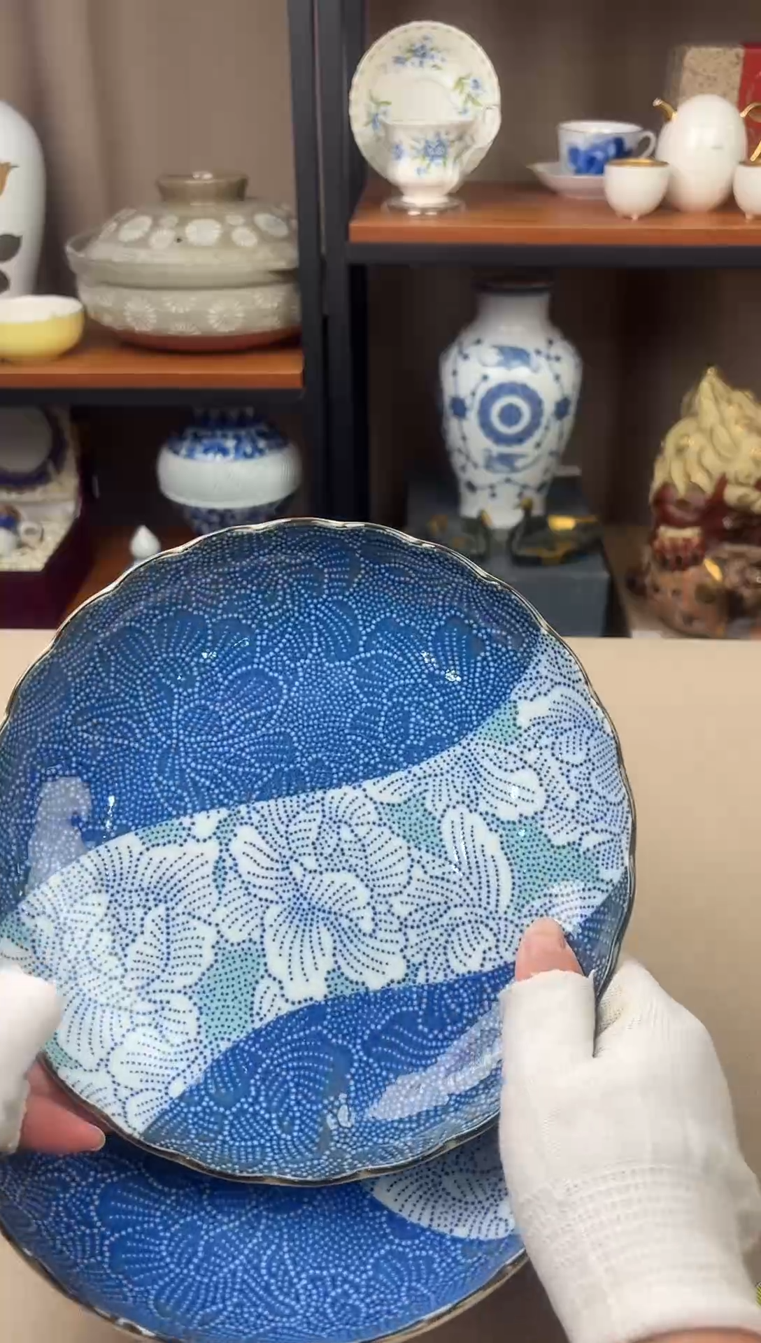 瓷片I****k爱陶青花点釉圆盘2只