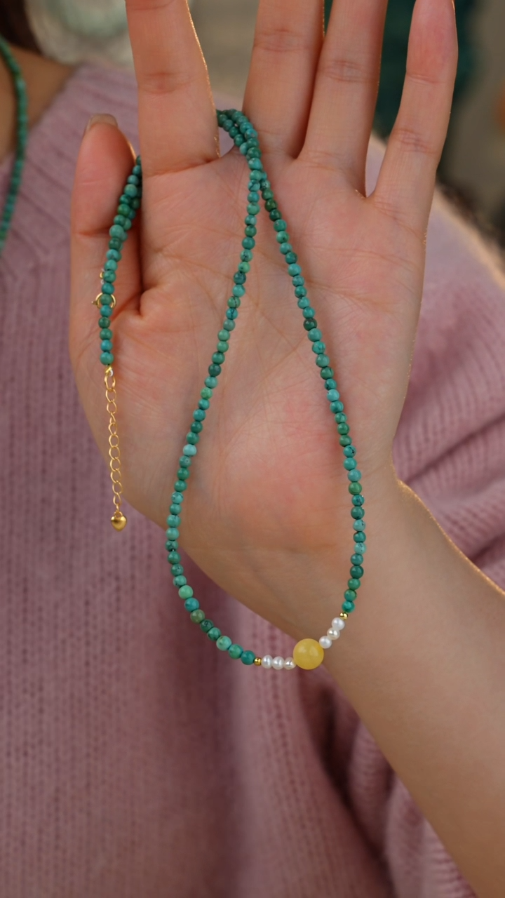 【闪购商品】绿松石项链银S925镀金镶嵌多样性发货