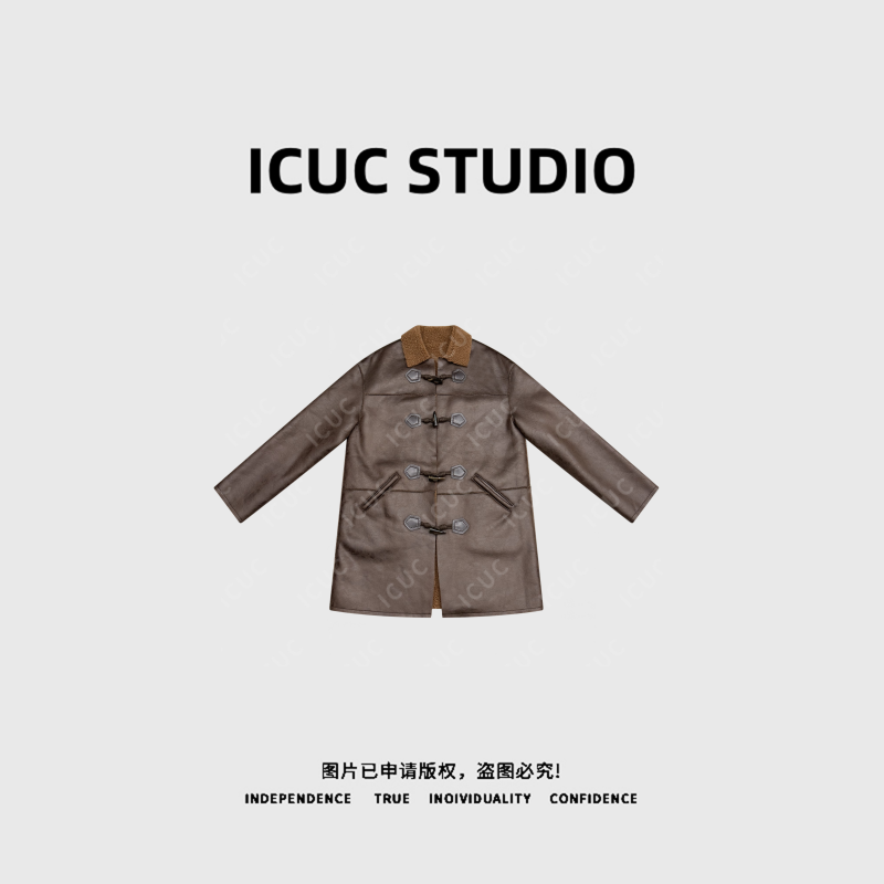  ICUC STUDIO-“秋日公式”翻领牛角扣皮毛一体外套23315
