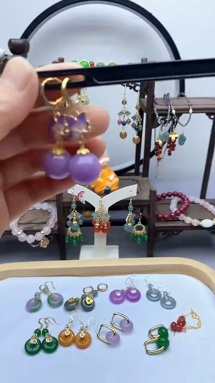 耳饰锂辉石银S925镶嵌106