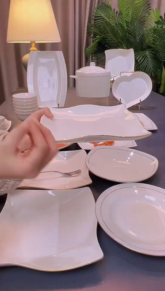 45%以上骨粉骨瓷波浪方盘4个